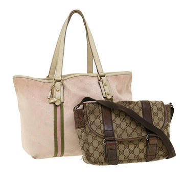 GUCCI GG Canvas Sherry Line Shoulder Bag 2Set Pink Beige Auth yk5006