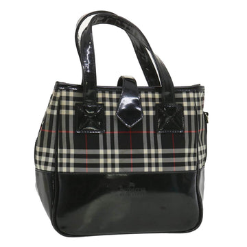 BURBERRY Nova Check Blue Label Hand Bag Nylon Enamel Black White Red Auth yk6038