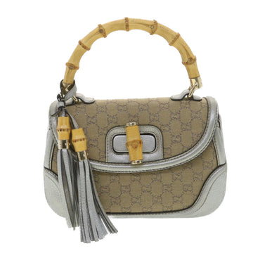 GUCCI GG Canvas Bamboo Hand Bag Beige Silver 254884 Auth yk6106