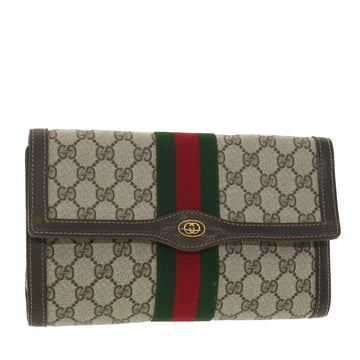 GUCCI GG Canvas Web Sherry Line Clutch Bag Beige Red Green 41.014 Auth yk6142B