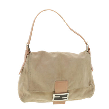 FENDI Mamma Baguette Shoulder Bag Suede Beige Auth yk6145B