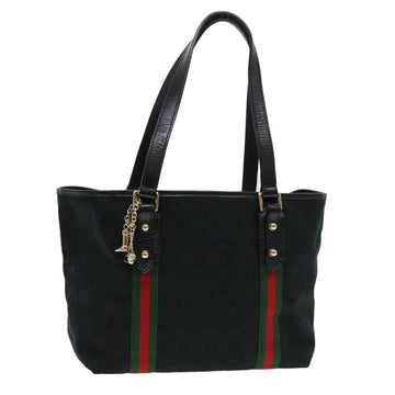 GUCCI GG Canvas Web Sherry Line Tote Bag Black Red Green 137396 Auth yk6284