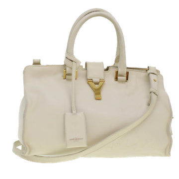 SAINT LAURENT Petit Kabas Hand Bag Leather 2way White 311210 Auth yk6685B