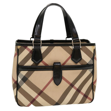 BURBERRY Nova Check Hand Bag PVC Leather Beige Auth yk7004B