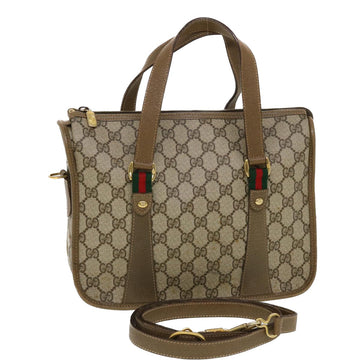 GUCCI GG Canvas Web Sherry Line Hand Bag 2way Beige Red 41.02.039 Auth yk7111