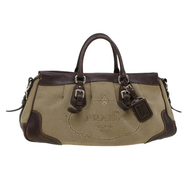 PRADA Hand Bag Canvas Beige Auth yk7145