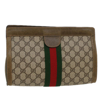 GUCCI GG Canvas Web Sherry Line Clutch Bag Beige Red Green Auth yk7165