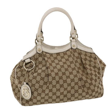 GUCCI GG Canvas Hand Bag Leather Beige 211944 Auth yk7479