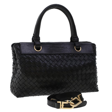 BOTTEGA VENETA INTRECCIATO Hand Bag Leather 2way Black Auth yk7613