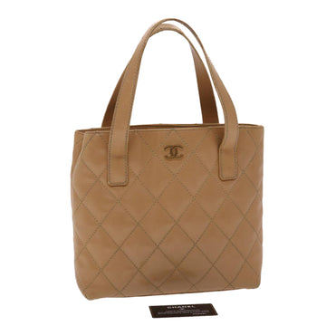 CHANEL Wild Stitch Tote Bag Leather Beige CC Auth yk7664B