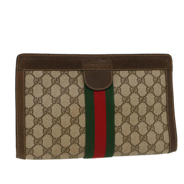 GUCCI GG Canvas Web Sherry Line Clutch Bag Beige Red 67.014.2125 Auth yk7735