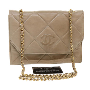 CHANEL Matelasse Chain Shoulder Bag Lamb Skin Beige CC Auth yk7804