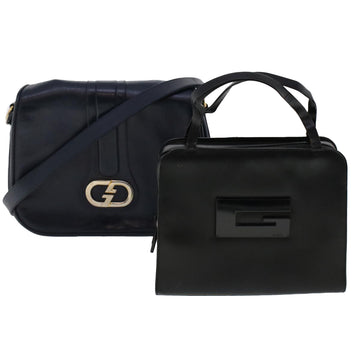 GUCCI Shoulder Bag Leather 2Set Black Navy Auth yk7836B