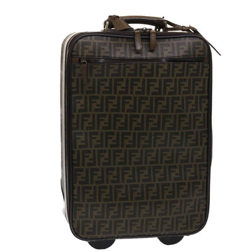 FENDI Zucca Canvas Suitcase PVC Leather Brown Black Auth yk7848B