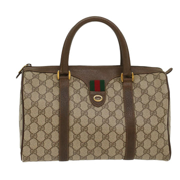 GUCCI GG Canvas Web Sherry Line Boston Bag PVC Leather Beige Green Auth yk7850