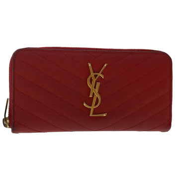 SAINT LAURENT V Stitch Wallet Leather Red Auth yk7954