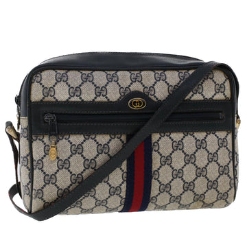 GUCCI GG Canvas Sherry Line Shoulder Bag Gray Red Navy 010.378... Auth yk7969