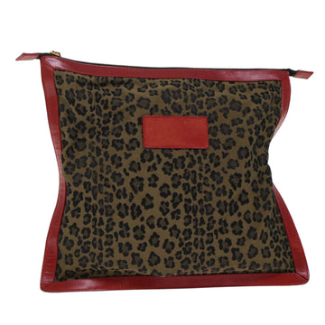 FENDI Leopard Clutch Bag Nylon Leather Black Brown Red Auth yk7980