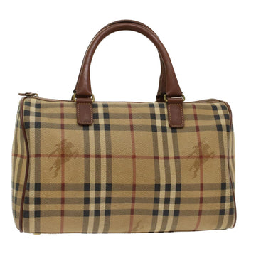 BURBERRY Nova Check Boston Bag PVC Leather Beige Auth yk8002B