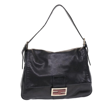 FENDI Mamma Baguette Shoulder Bag Leather Black Auth yk8047