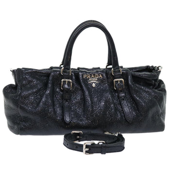 PRADA Hand Bag Leather 2way Black Auth yk8197B