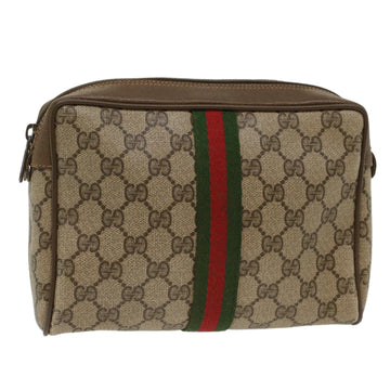 GUCCI GG Canvas Web Sherry Line Clutch Bag Beige Red Green 89.01.012 Auth yk8202