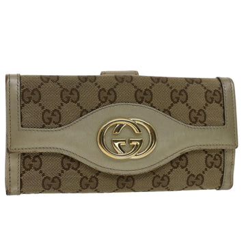 GUCCI GG Canvas Interlocking Long Wallet Beige 282426 Auth yk8207