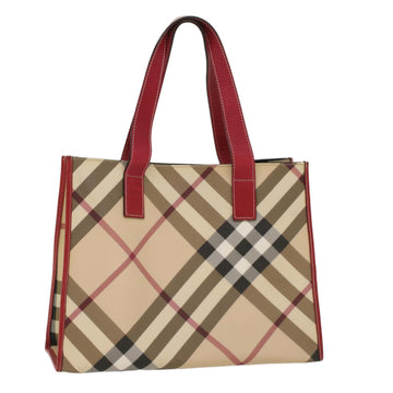 BURBERRY Nova Check Tote Bag PVC Leather Beige Auth yk8235