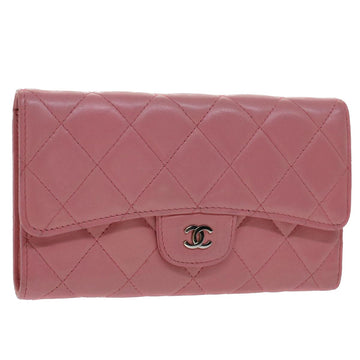 CHANEL Matelasse Wallet Lamb Skin Pink CC Auth yk8248