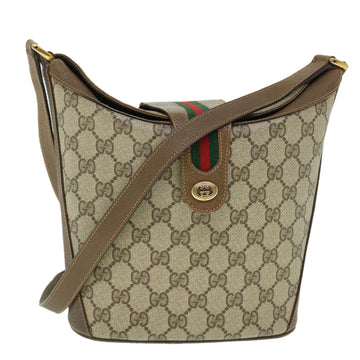 GUCCI GG Canvas Web Sherry Line Shoulder Bag PVC Leather Beige Red Auth yk8333