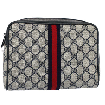 GUCCI GG Canvas Sherry Line Clutch Bag Gray Red Navy 010.378... Auth yk8375B