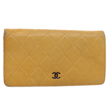 CHANEL Matelasse Wallet Lamb Skin Yellow CC Auth yk8502