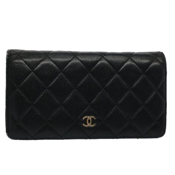 CHANEL Matelasse Wallet Lamb Skin Black CC Auth yk8534