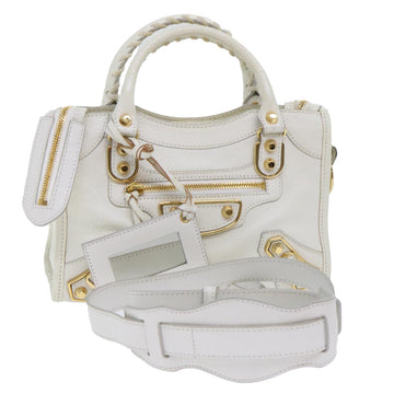 BALENCIAGA Mini City Hand Bag Leather 2way White 390160 Auth yk8546