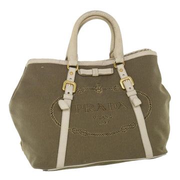 PRADA Hand Bag Canvas Leather Beige Auth yk8620