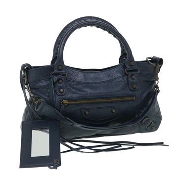 BALENCIAGA The First Hand Bag Leather 2way Navy 103208 Auth yk8677