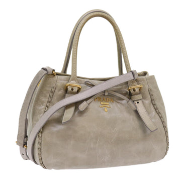 PRADA Hand Bag Leather 2way Gray Auth yk8681