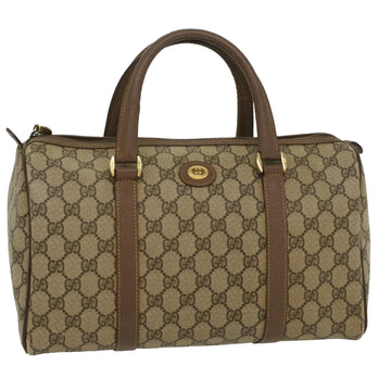 GUCCI GG Canvas Boston Bag PVC Leather Beige 002 123 6842 Auth yk8724