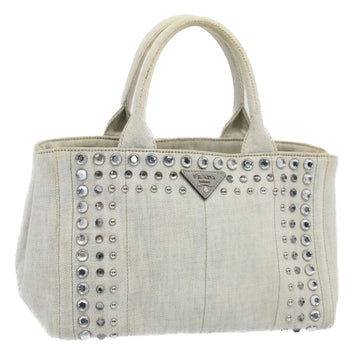 PRADA Bijoux Canapa PM Hand Bag Canvas White Auth yk8773