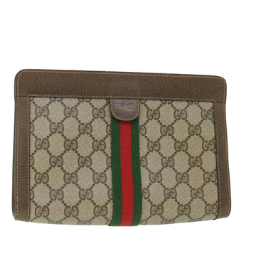 GUCCI GG Supreme Web Sherry Line Clutch Bag Beige Red Green Auth yk8893