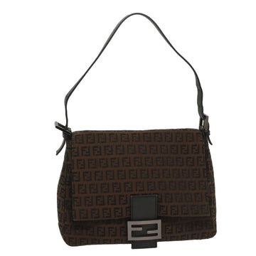 FENDI Zucchino Canvas Mamma Baguette Shoulder Bag Brown Auth yk8935