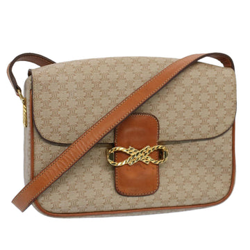 CELINE Macadam Canvas Shoulder Bag Beige Auth yk8964