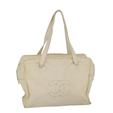 CHANEL Tote Bag Leather Beige CC Auth yk9153