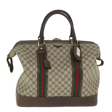 GUCCI GG Canvas Web Sherry Line Boston Bag PVC Leather Beige Green Auth yk9209