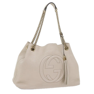 GUCCI Chain Soho Shoulder Bag Leather White 308982 Auth yk9223