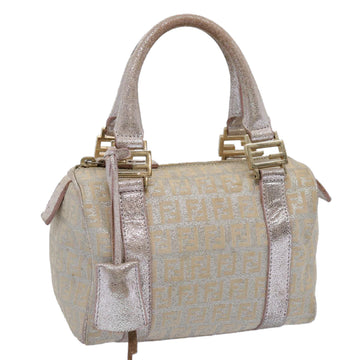 FENDI Zucchino Canvas Hand Bag Silver Auth yk9629