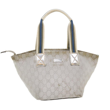 GUCCI GG Canvas Sherry Line Tote Bag Silver Blue gray 131223 Auth yt974