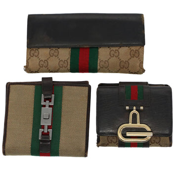 GUCCI GG Canvas Jackie Web Sherry Line Wallet 3Set Beige Red Green Auth yt988